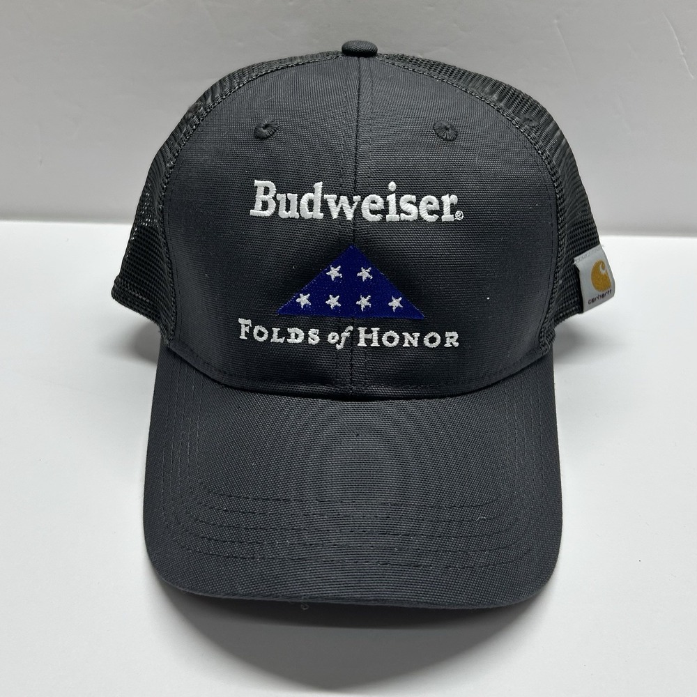 Carhartt Budweiser Folds Of Honor Trucker Mesh Hat Adjustable Gray Military New